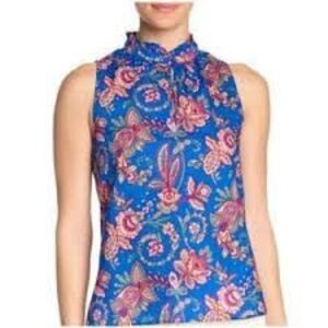 J Crew Liberty Fabric Blue Flora Belle Floral Ruffle Neck Sleeveless Top 2 NWT